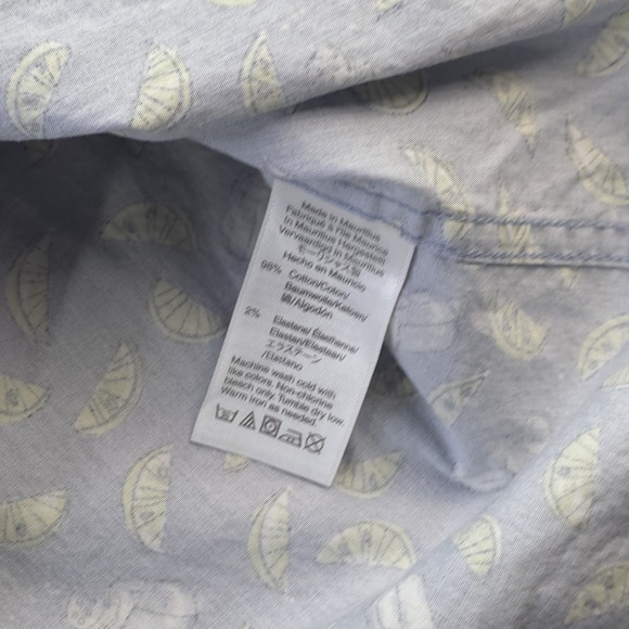 J Crew Mercantile Flex Shirt Large Blue Lemon Salt Shaker Geometric Short Sleeve - Picture 6 of 8